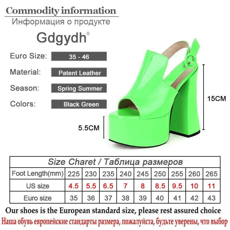 Gdgydh Ins Style Cool Punk Fashion Shoes Women Platform Pumps Block Heel Back Strap Peep Toe Bright Leather Catwalk Shoes Model