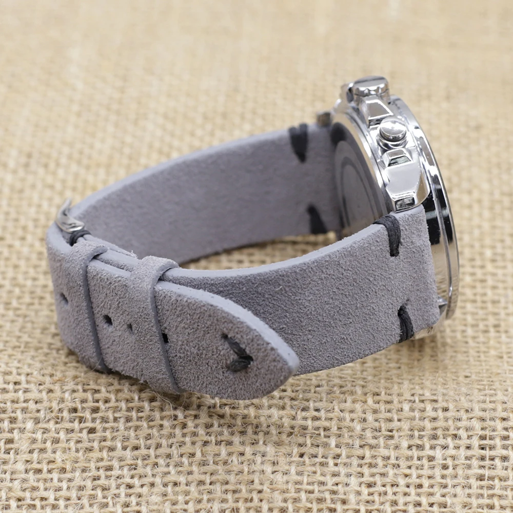 Handmade Suded Leather Comfort Gray Watchband 18mm 20mm 22mm 24mm Stainless Steel Buckle Replacement Strap for Each Watches