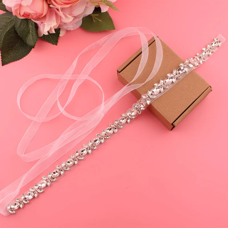 Bridal Belts Bling Wedding Women Handmade Jewelry Silver Rhinestone Pearl Crystal Sparkly Party Formal Dress Diamond Bride Sash