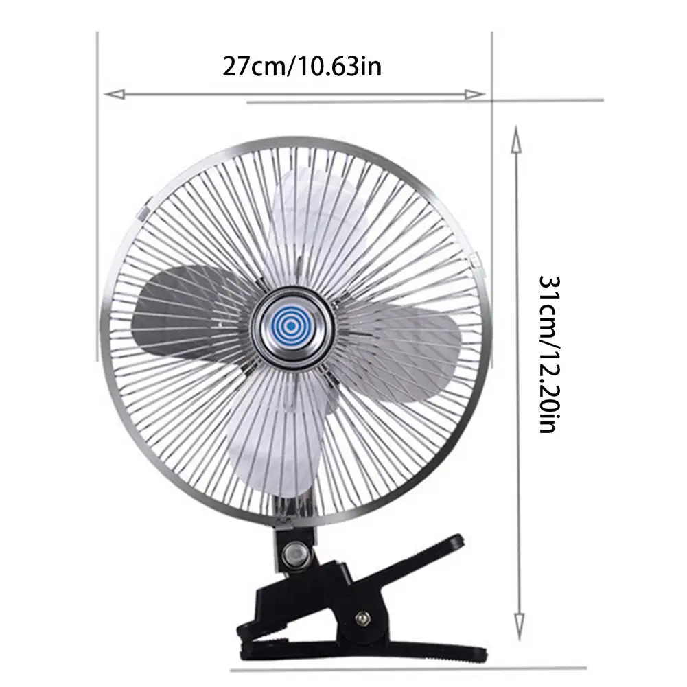 Ventilador eléctrico para coche, Enfriador de aire con Clip de bajo ruido, 12V y 24V, para verano