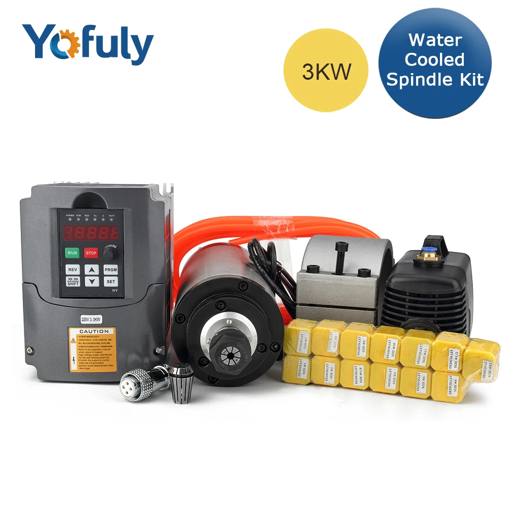 

3kw Water Cooled Spindle Kit 3KW Spindle Motor +3kw Inverter+ER20 Lathe Chuck +100mm Spindle Clamp+3.5m Pump+ Water Pipe