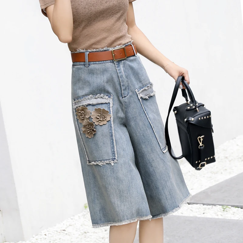 High Waist  Denim Shorts Bermuda  Woman New Fashion Tassel Tight Five-point Denim Shorts Washed Sexy Female summer