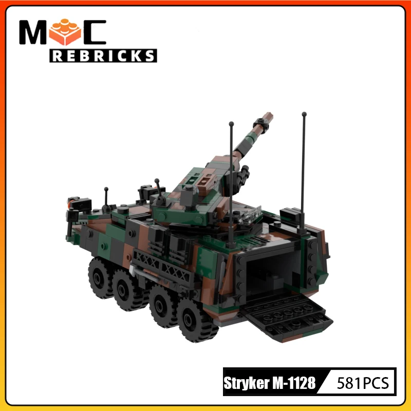 WW2 Military Equipment Stryker M-1128 Armored Vehicle Building Block Assembly Model Technology Bricks Toys for Boys XMAS Gift