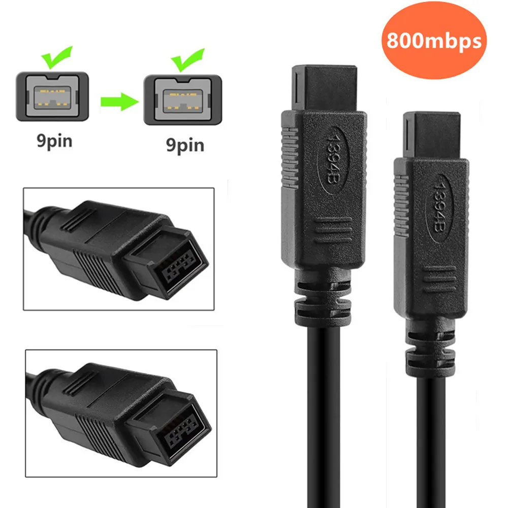 9 PIN / 9PIN BETA FireWire 800 - FireWire 800 9-9 Cable IEEE1394 IEEE 1394 B 6FT 1.8m 3m 4.5m Black For Camera Computer Cable