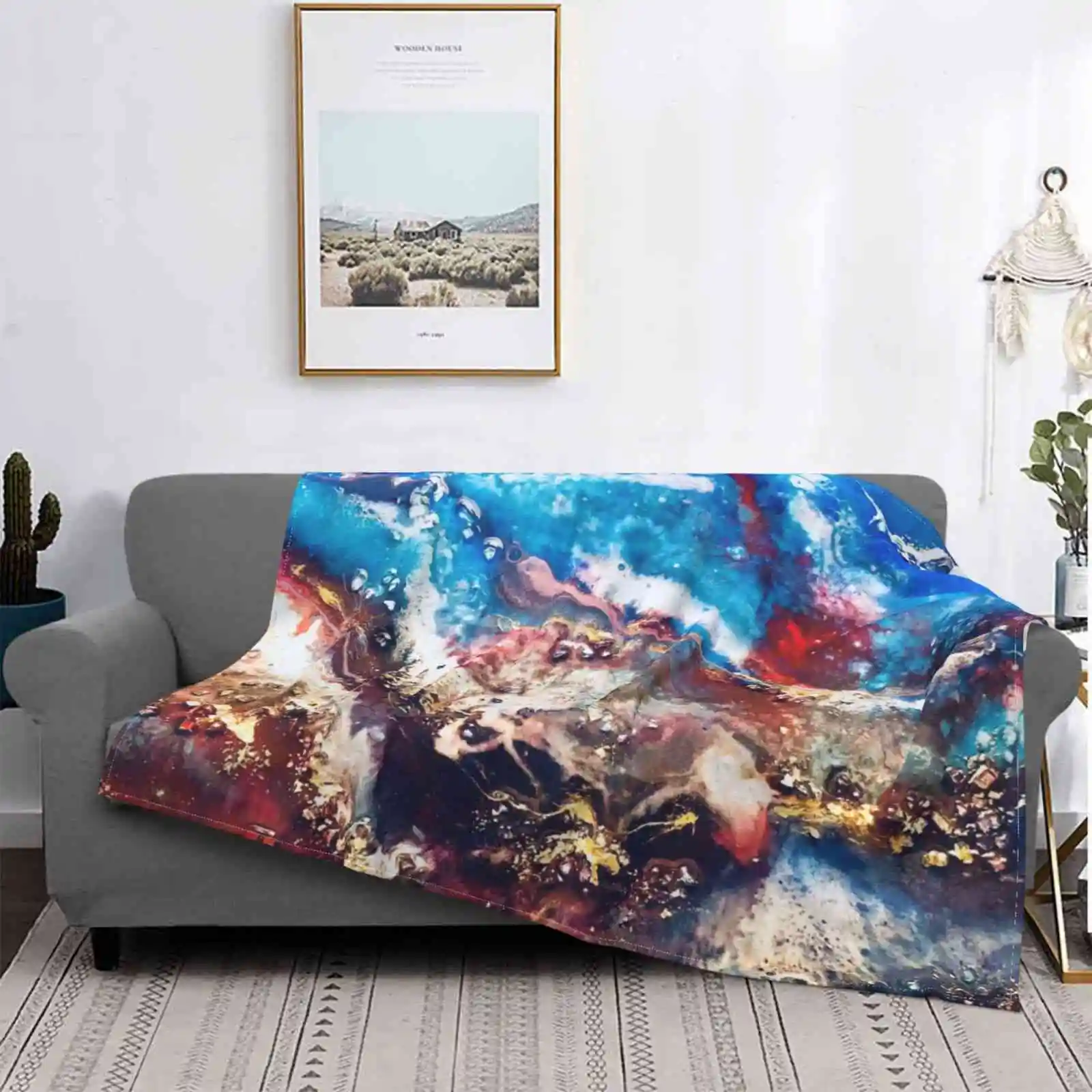 Merica Air Conditioning Blanket Travel Portable Blanket Resin Fine Art Luxury Zoe Alexander Luxe High End Abstract Blue Red