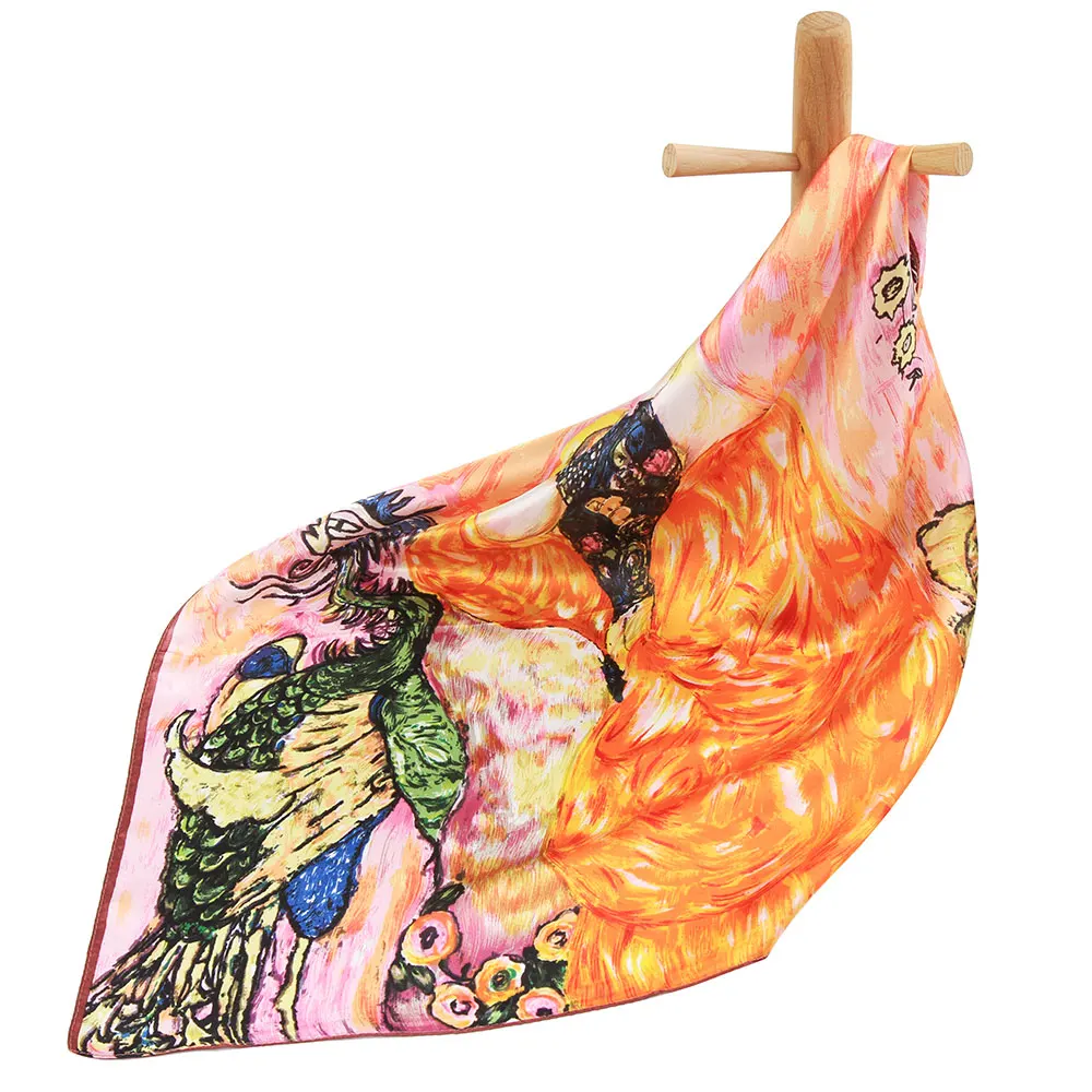 Pure Silk Scarf Women Bandana Female Handkerchief Oil Painting Hair Scarf Artistic Portrait Women's Natural Silk Square Headband