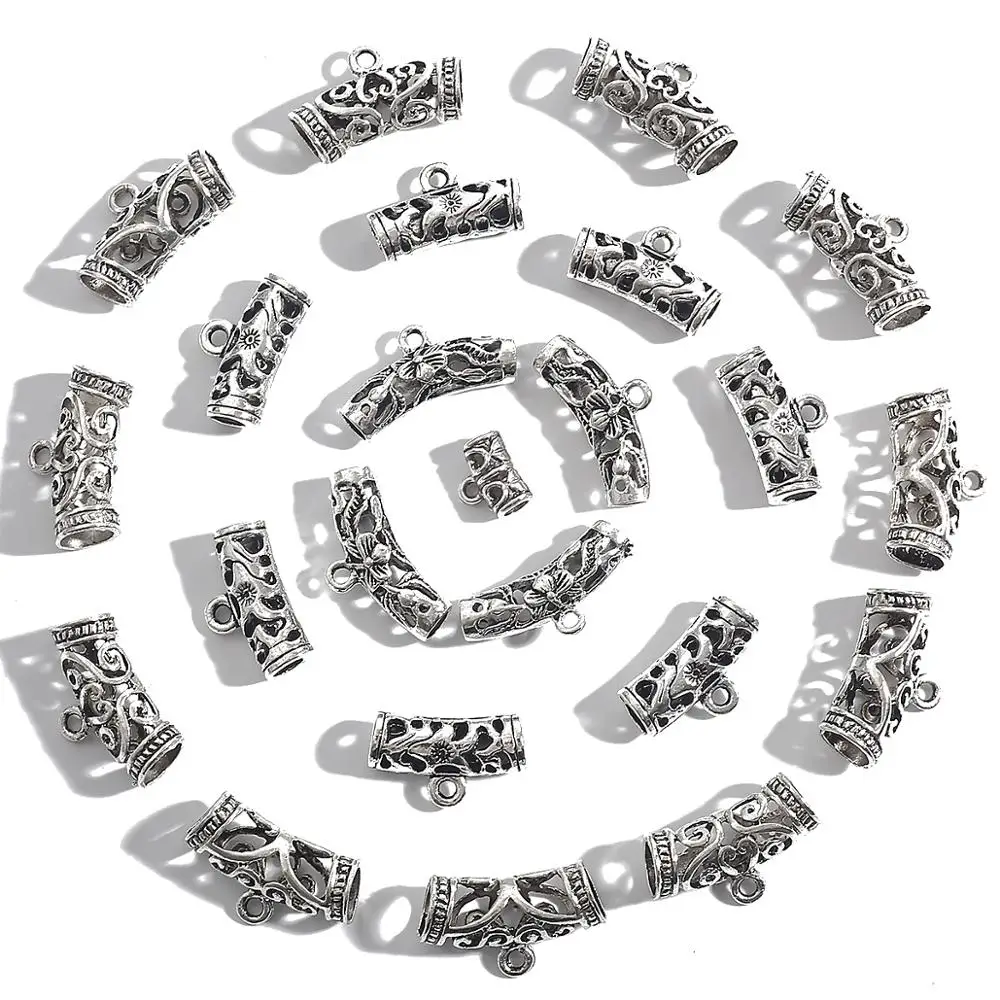 10pcs 11/22/25/26mm Tibetan Silver Tube Beads Metal Spacer Beads Hollow Tube Charms for Jewelry Making DIY Bracelet Necklace