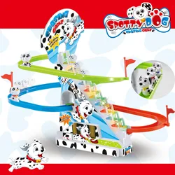 Climbing Stairs Track Toys Dalmatian Spotty Dog Chasing Playset Roller Coaster Puppy Race Track Set with LED Lights  Music Gifts