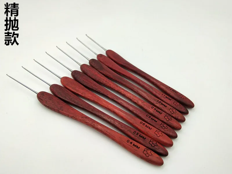 African rosewood with small leaves Wooden handle crochet precision polishing Needle full set antiskid household knitting tool