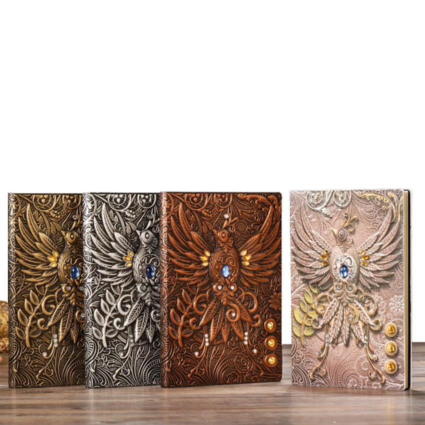 1Pc Creative Retro 3D A5 Notebook Journal Embossed Notepad Writing Notebook Leather Cover Diary Business Gift Office Supplies