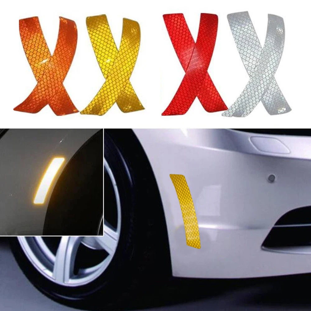 2pcs Car Bumper Wheel Eyebrow Fender Reflective Strip Alarm Sticker Warning Tape Car Styling Accessories Decoration