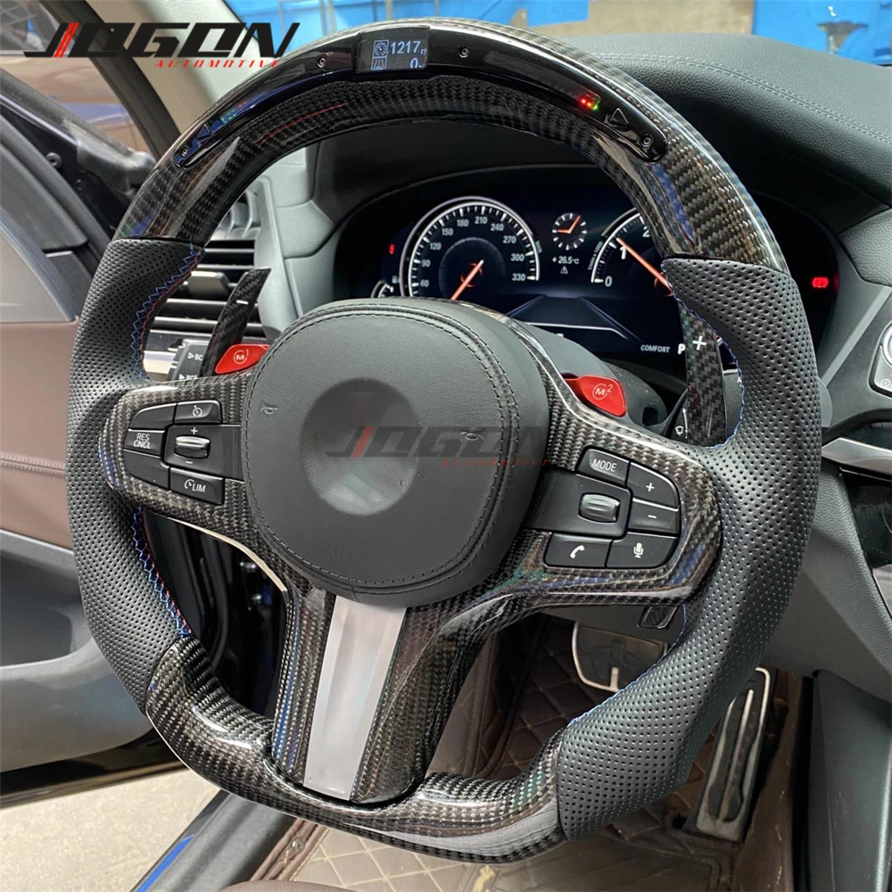 Replace LED Black Carbon Fiber Steering Wheel For BMW 3 5 Series X3 X4 X5 X6 M5 G20 G30 G21 G31 G05 G06 G01 G02 F90 2019 2020