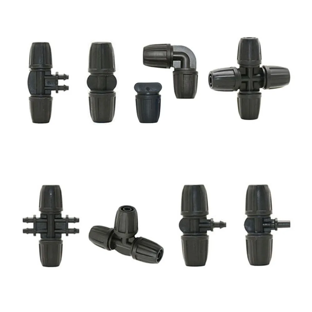 

1/4 3/8 Inch Garden Hose Tee Straight Elbow End Plugs Barb Connector Fitting 8/11 To 4/7mm Barbed Lock Pipe Irrigator Adapter