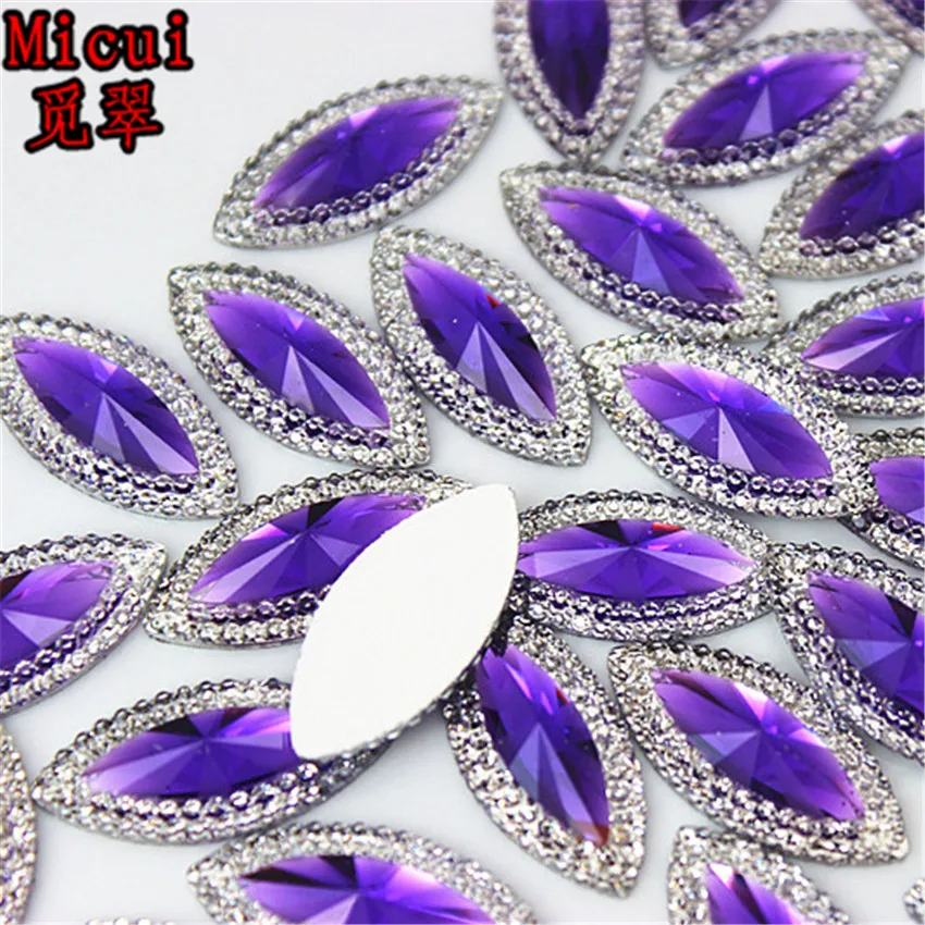 Micui 50pcs/bag 11*24mm Dual color Horse eye Resin Rhinestone Crystal Flat Back stones for Wedding Decoration MC471