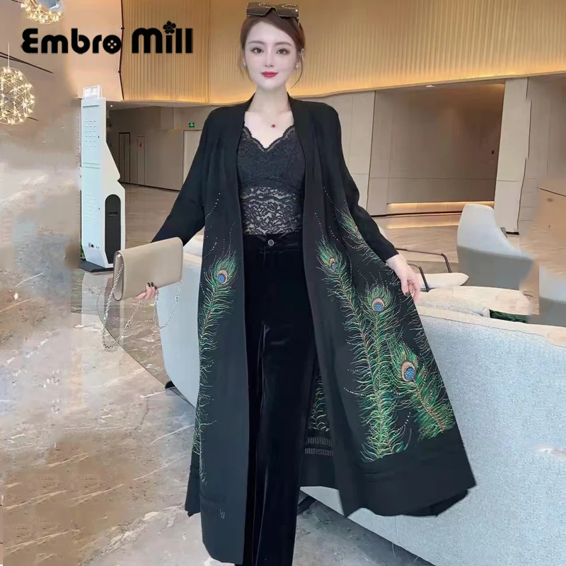 

Autumn New Vintage Style High-End Knitted Open Stitch South Korean Blended Yarn Sweater Embroidered + Hot Drilling Coat One Size