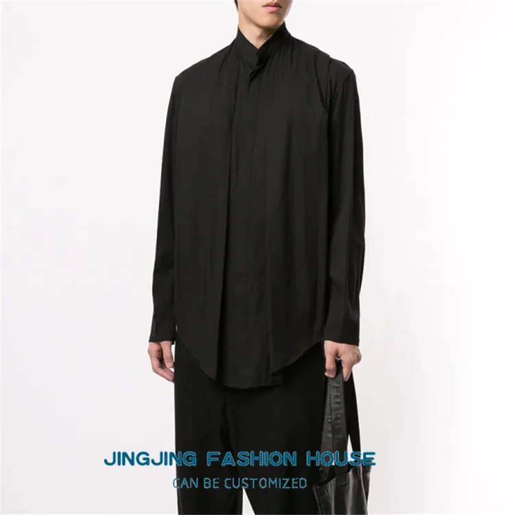 

S-6XL!!New style Korean style fashion men loose false two versatile shirt fashion versatile thin stylist shirt spring and summer