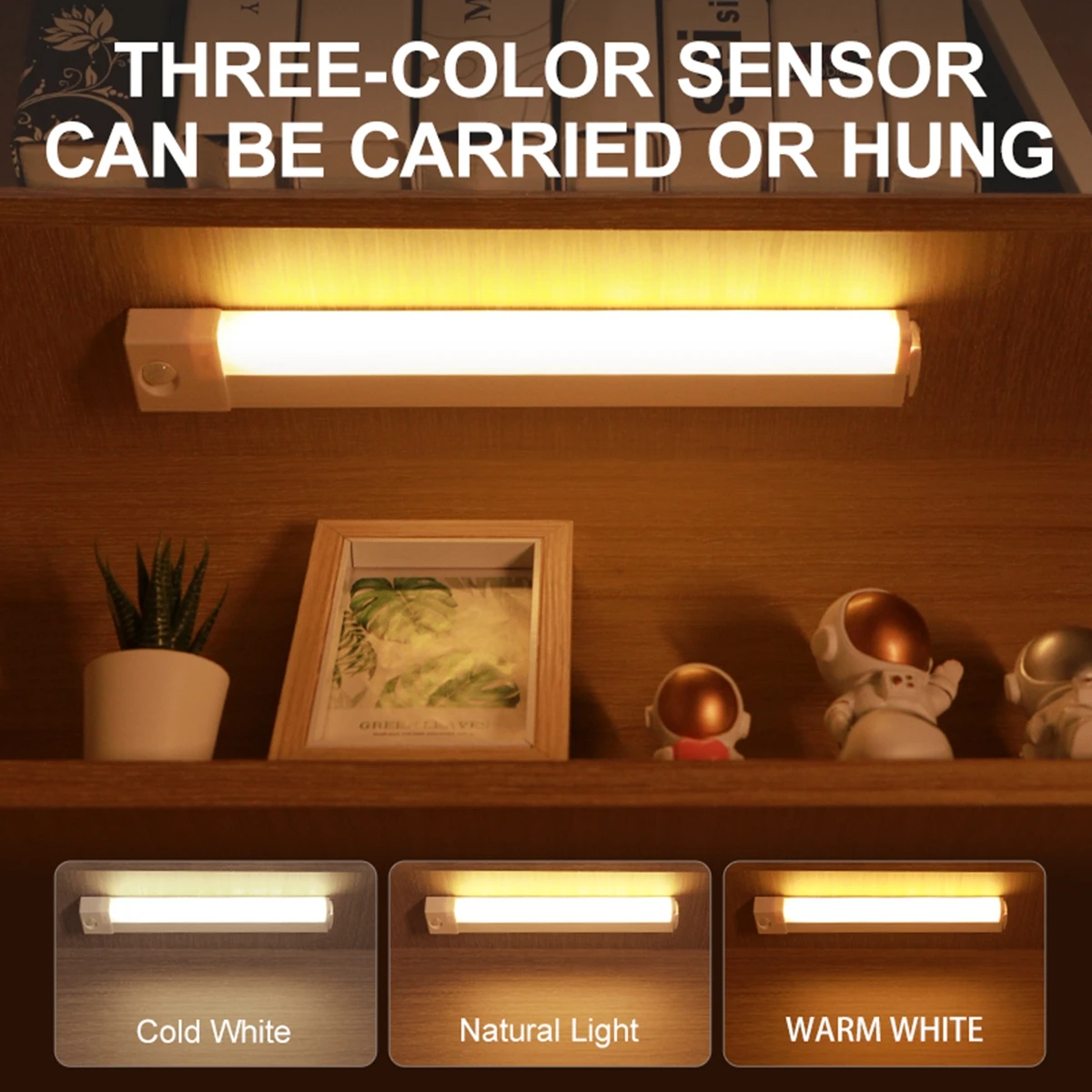 

20/30/50cm Three Color Wireless Motion Sensor Light USB Rechargeable LED Night Light Staircase Cabinet Wardrobe Lamp for Kitchen