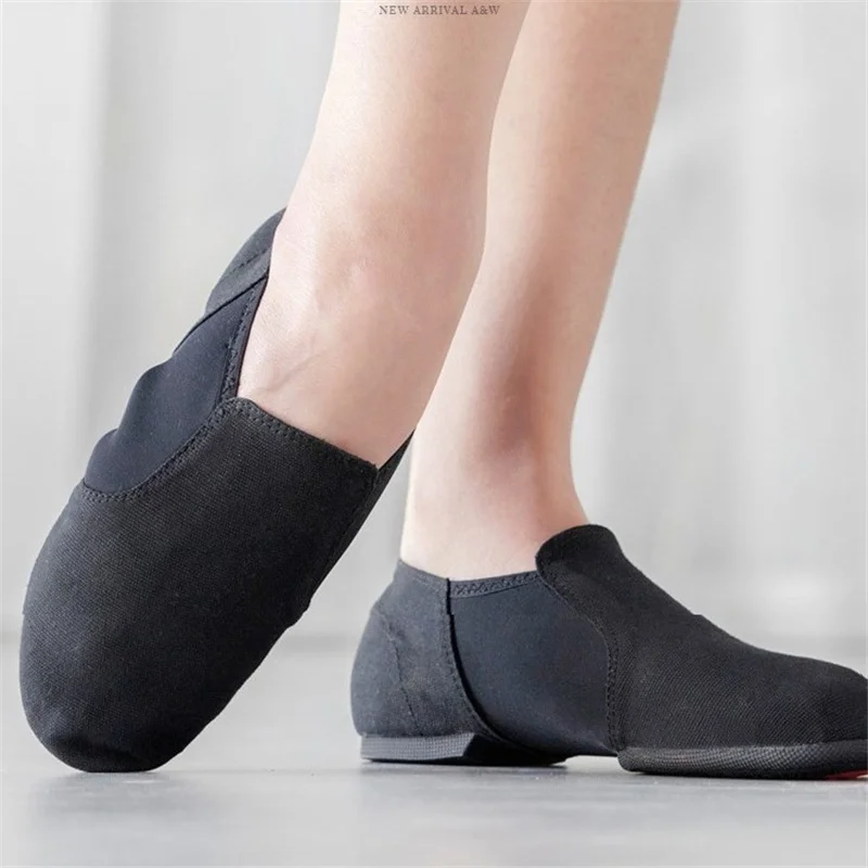 Wholesale Cheap In Stock Black Red Men Women Dance Wear Stretch Canvas Jazz Shoes