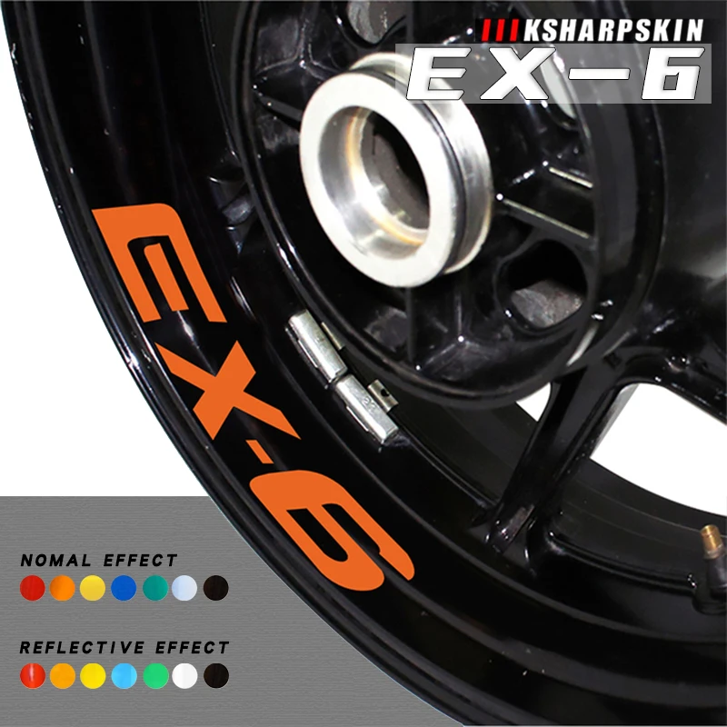 

Motorcycle rim logo reflective stickers night safety reminder film multi-color decorative decals for KAWASAKI EX-6 EX 6 ex6