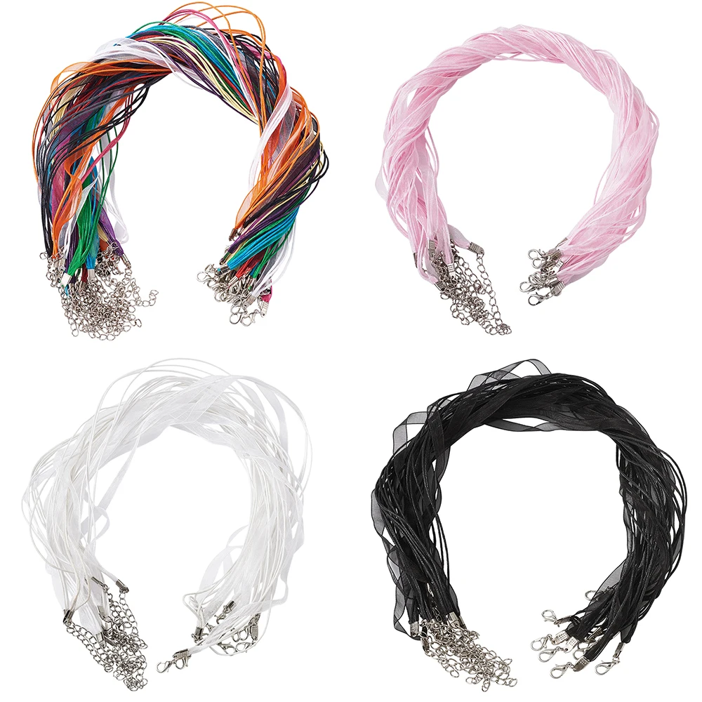 20pcs Necklace Cord Organza Ribbon Cotton Wax Cord Iron Clasp 430mm Long 6mm Wide Mix Color Jewelry Making Component Accessories