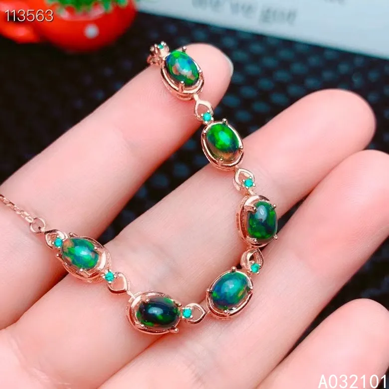 KJJEAXCMY fine jewelry S925 sterling silver inlaid natural black opal new Girl popular hand Bracelet Support test Chinese style