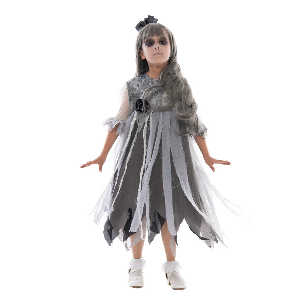 Eraspooky Gothic Girls Ghost Bride Dress Cosplay Halloween Costume For Kids Scary Demon Day of the Dead Festival Fancy Dress