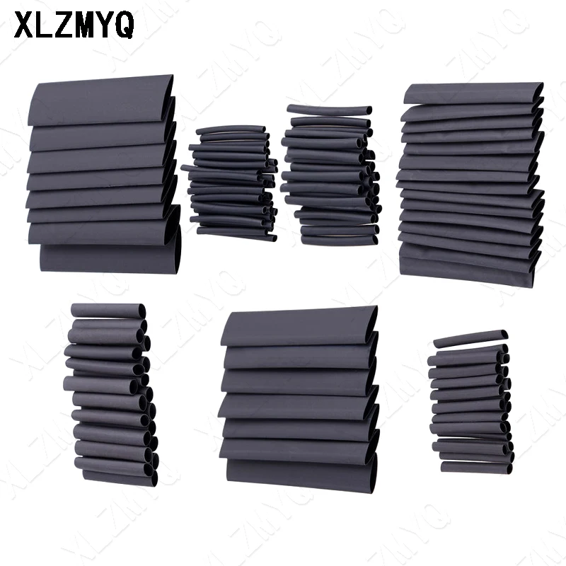 127pcs/lot Heat Shrink Tubing 7.28m 2:1 Black Tube Car Cable Sleeving Assortment Wrap Wire Kit termoretractil Polyolefin Tubing