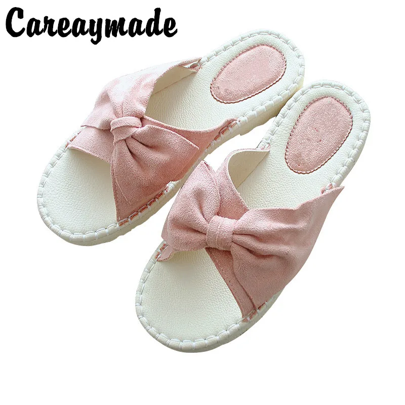 Careaymade-Summer new beach slippers literary comfortable flat soft sole women's shoes,sweet bow knot small fresh slippers