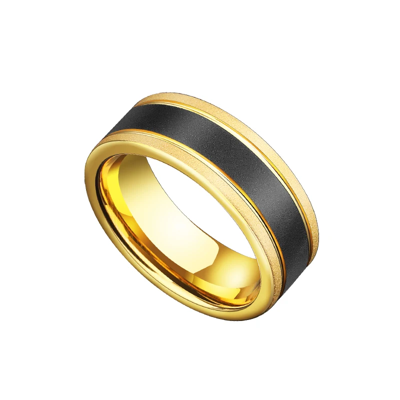 Rings for Men Frosted Tungsten Couple Wedding 8mm Width Gold Plating Inside Fine Jewelry, Comfort Fit, Free Shipping, Engraving