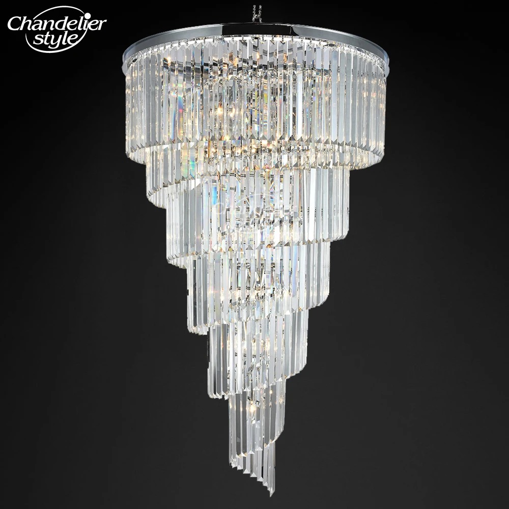 Modern Crystal Chandeliers Lighting Luxury Spiral LED Crystal Smoke Clear Crystal Large Pendant Lights Living Room Staircase