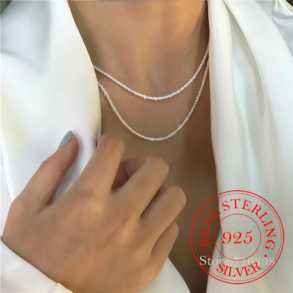 

Italian 925 Sterling Silver Sparkling Clavicle Chain Shiny Choker Exquisite Necklace For Women Girls Fine Jewelry Wedding Gift