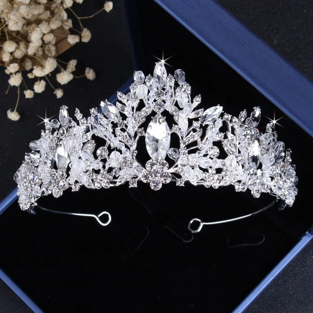 Baroque Luxury Crystal Beads Bridal Jewelry Sets Rhinestone Tiaras Crown Necklace Earrings Set Wedding African Hair Jewelry Set