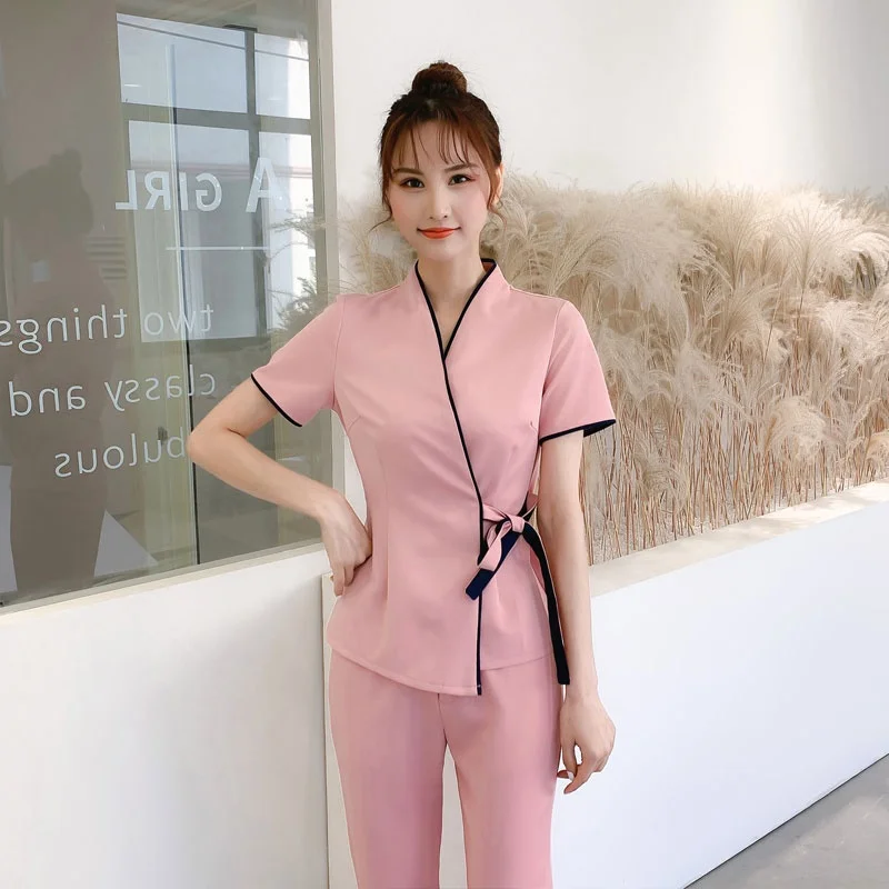 

Spa Uniforms Women Workwear Beauty Clothing Beautician Scrubs Work Clothes Beauty Salon Tattoo Artist Uniform 2Pcs Set DD2757