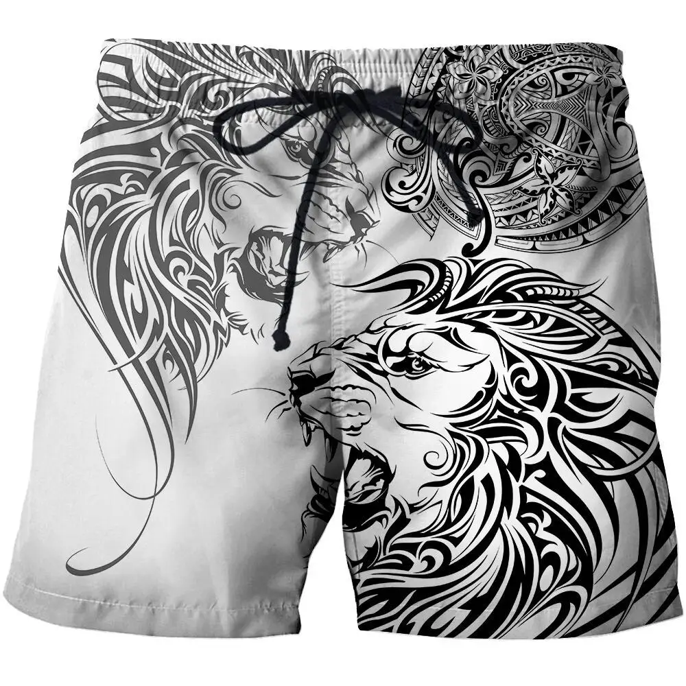 Lion Series Tattoo 3D Print Mens Elastic Waist Shorts Summer Beach Shorts Unisex Streetwear Harajuku Casual Quick Dry Baggys 001