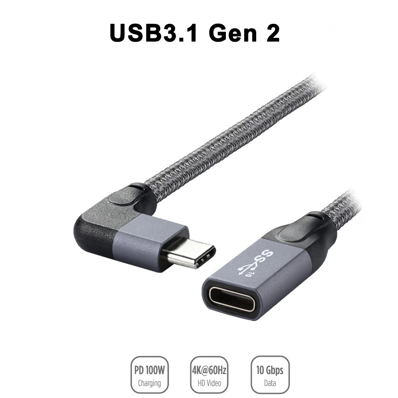 100W PD 5A zakrzywione USB3.1 typu C kabel przedłużający 4K @ 60Hz 10 gb/s USB-C Gen 2 przewód przedłużający dla Macbook Nintendo ASUS laptopa HP 1M