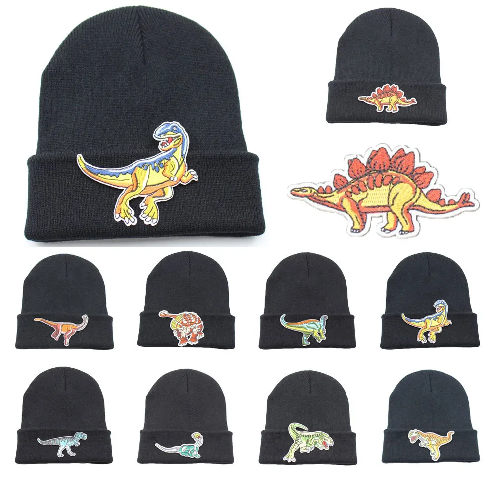 Men Women Knitted Hat Dinosaur Cartoon Beanie Skullcap Cap Cuff Brimless Retro Unisex HipHop Elastic Warm Winter Ski Beanie Hat