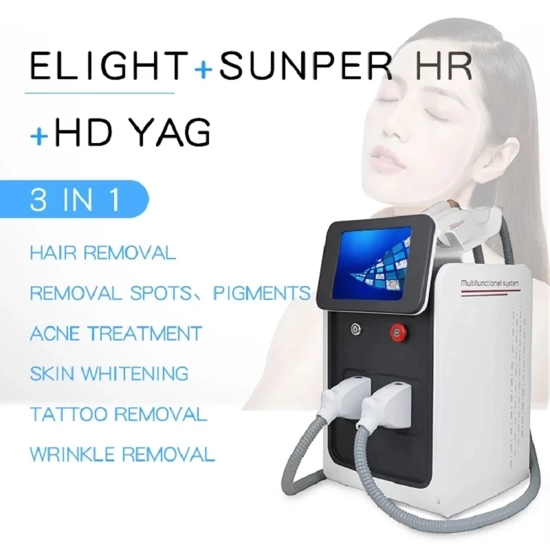 

3 in 1 Electron Light IPL RF Nd Yag Laser Multifunctional Tattoo Removal Machine Permanent Laser Hair Removal Beauty Equipment