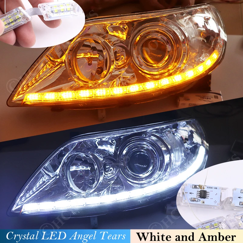 Car Strip Light Universal Crystal LED Angel Tears Light Turning Signal DRL headlight following yellow and Daytime Running white