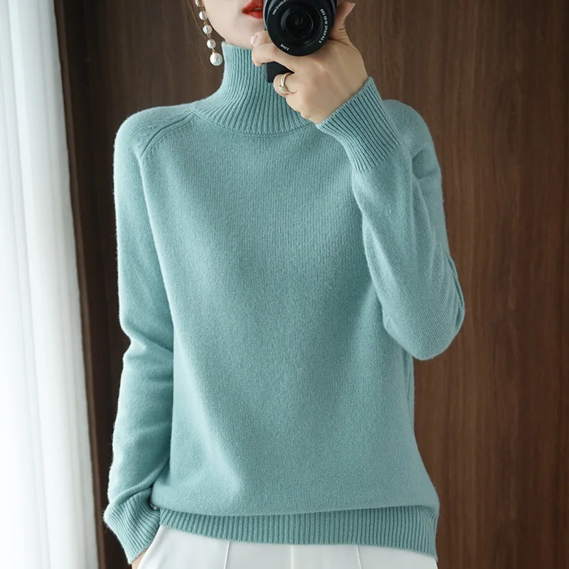 Women\'s Turtleneck Wool Sweater, Solid Color Knitted Jumper, Female Casual Basic Bottoming Pullover , Autumn Winter Tops