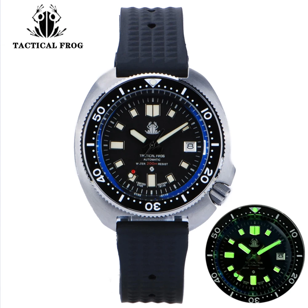 Tactical Frog Abalone Diver Watch for Men Black Dial NH35 Automatic Mechanical Watches Stainless Steel Sapphire Luminous 20Bar