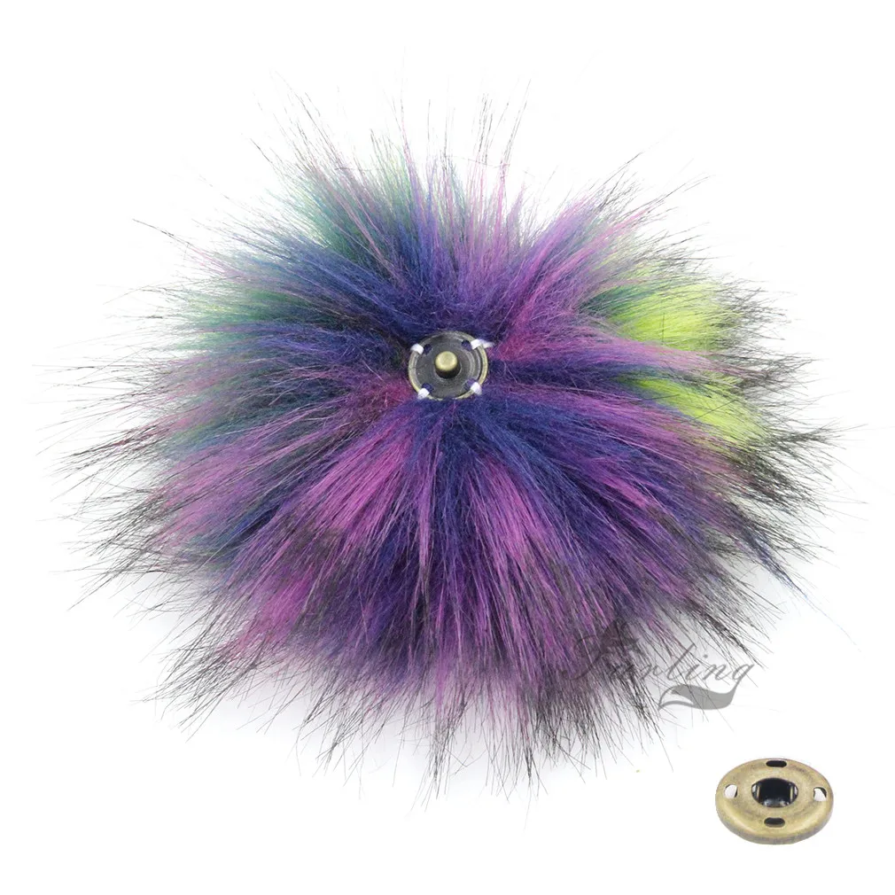Large 16CM Faux Raccoon Fur Pompoms for Hats Pack 12pcs 6inch Faux Fur Pompoms with Press Button 15Colors