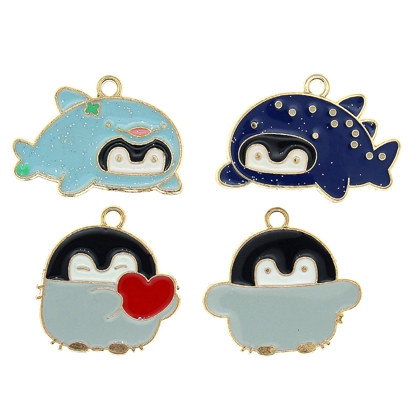 10pcst 18*21mm Animal Enamel Whale Shark Dolphin Penguin Charms for Necklaces Earring DIY Jewelry Makings Pendant Craft Gift New