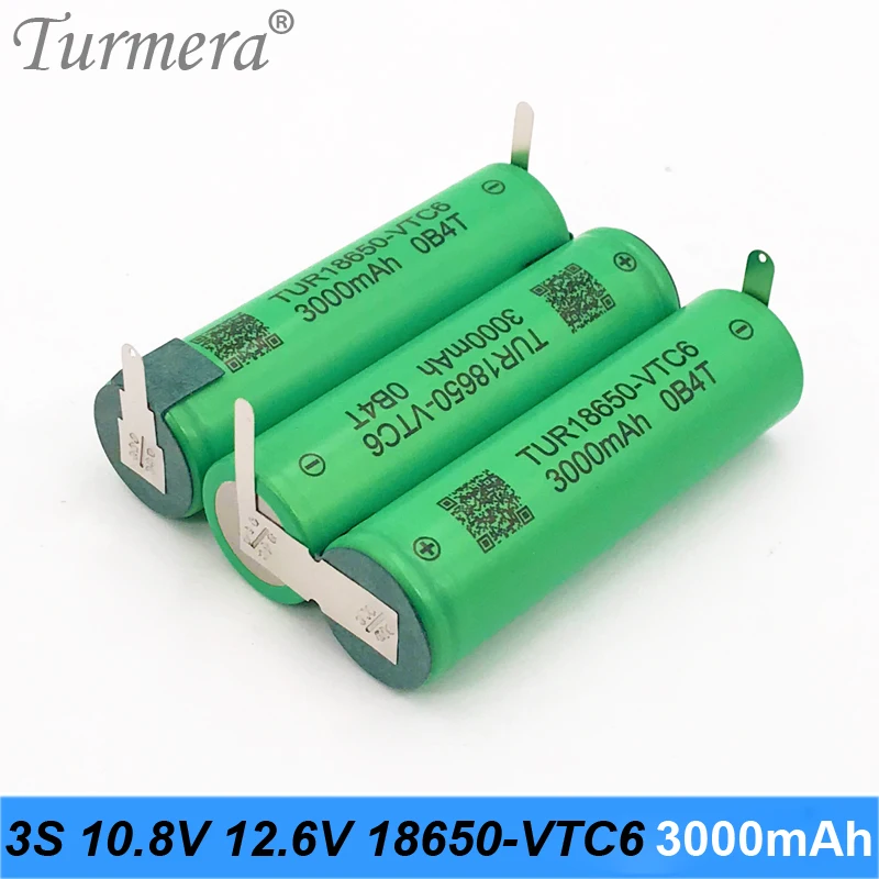 Turmera 3S 12.6V 4S 16.8V 5S 21V 6S 25V VTC6 Battery Pack TUR18650VTC6 3000mah Battery 30A for 18V Screwdriver Battery Customize