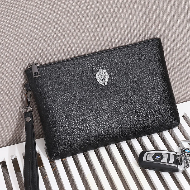 Golden Silver Black 3 Colors Lion Head Design Man Clutch Wallet Long Designer Business Man Black Clutch Purse Mobile Bag 2 Sizes