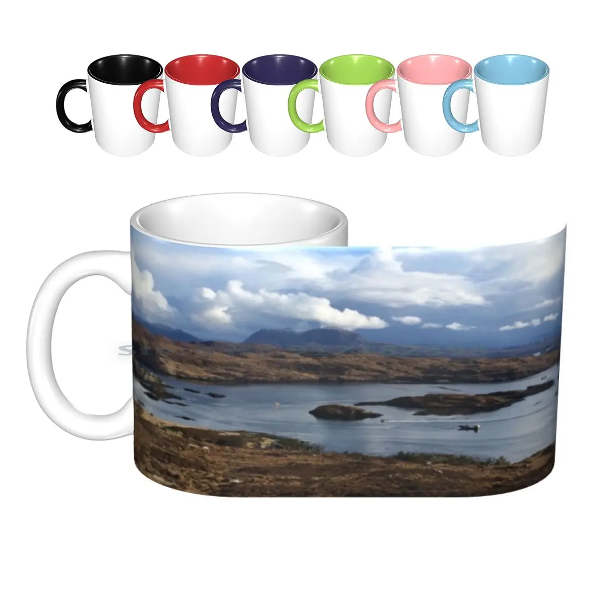 Scottish Highlands Ceramic Mugs Coffee Cups Milk Tea Mug Isle Skye Sky Clouds Blue Bog Peat Lake Wild Pristine Untouched