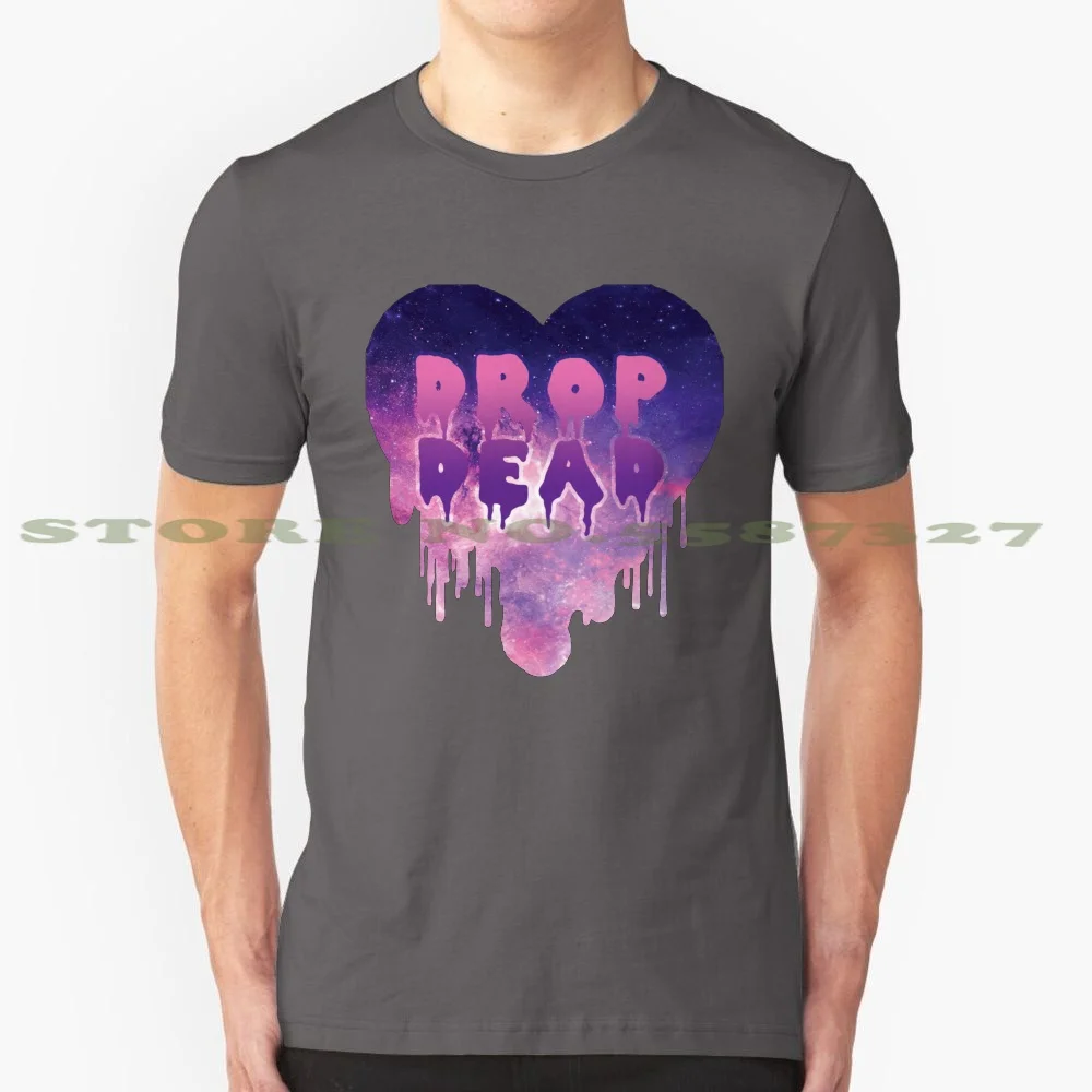 Pastel Goth Drop Dead 100% Cotton T-Shirt Drop Dead Drop Bleeding Heart Melting Heart Galaxy Pattern Galaxy Heart Cute Kawaii