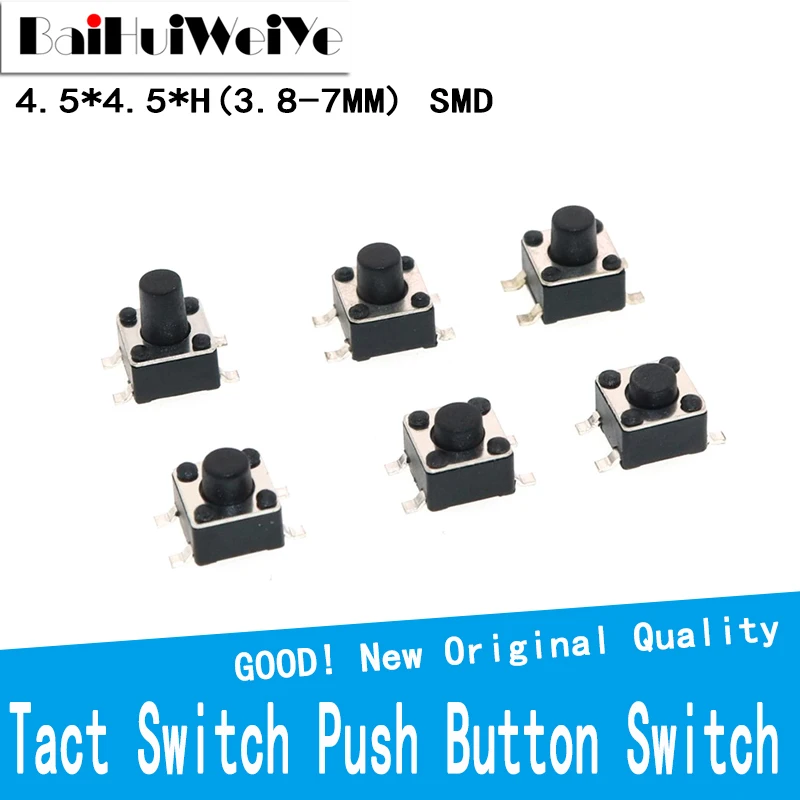 50PCS/LOT 4.5*4.5 mm 4.5X4.5 Tact Switch Push Button Switch Copper 4PIN SMT SMD Micro Switch 4.5x4.5x3.8/4.3/5/6/7 MM