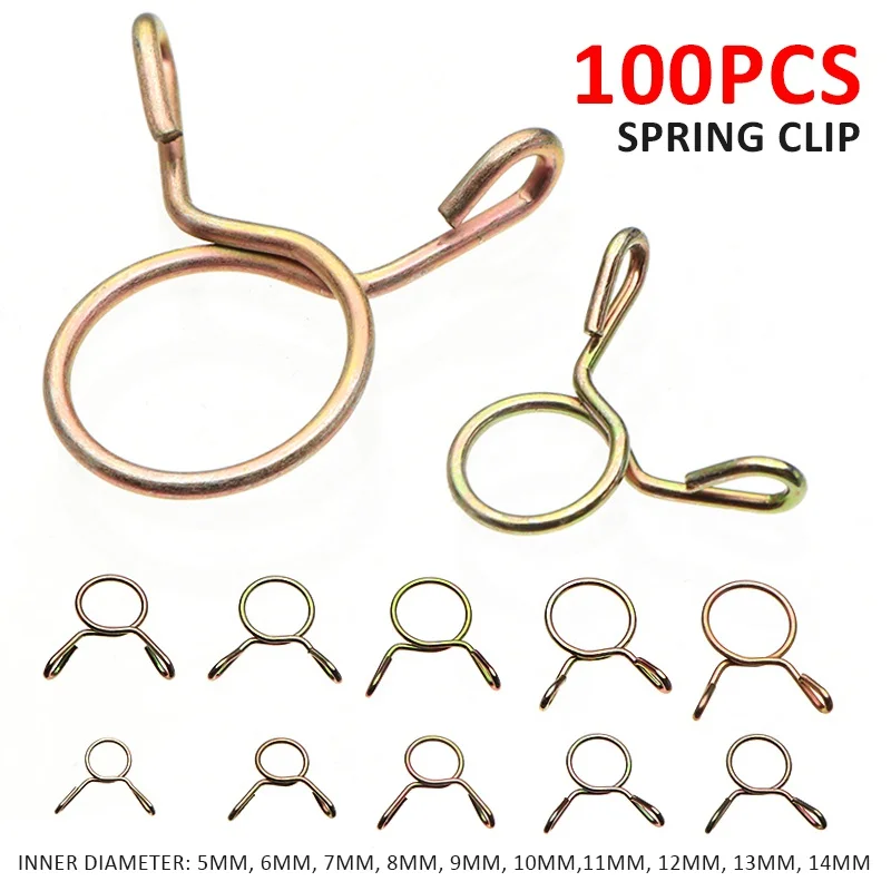 100Pcs 5-14mm Hose Clamp High Quality Zinc Plated Spring Clips Gear Hose Fuel Line Clamp For Boats Motorcycles