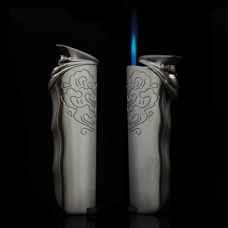 10pcs/lot Refillable Butane Gas Windproof Outdoor Metal Lighters Cigar Lighters Blue Flame Jet Lighter Without Gas