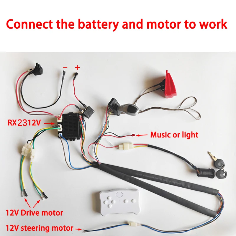 Arnés de cables DIY de 24V y 200W para coche eléctrico para niños con interruptor y receptor de control remoto, juego de accesorios para juguetes